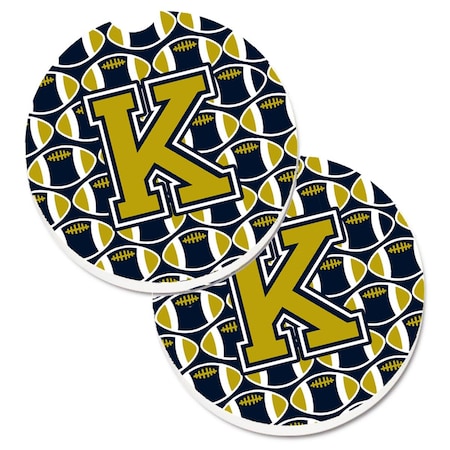 Carolines Treasures Letter K Football Blue and Gold Set of 2 Cup Holder Car Coaster CJ1074-KCARC